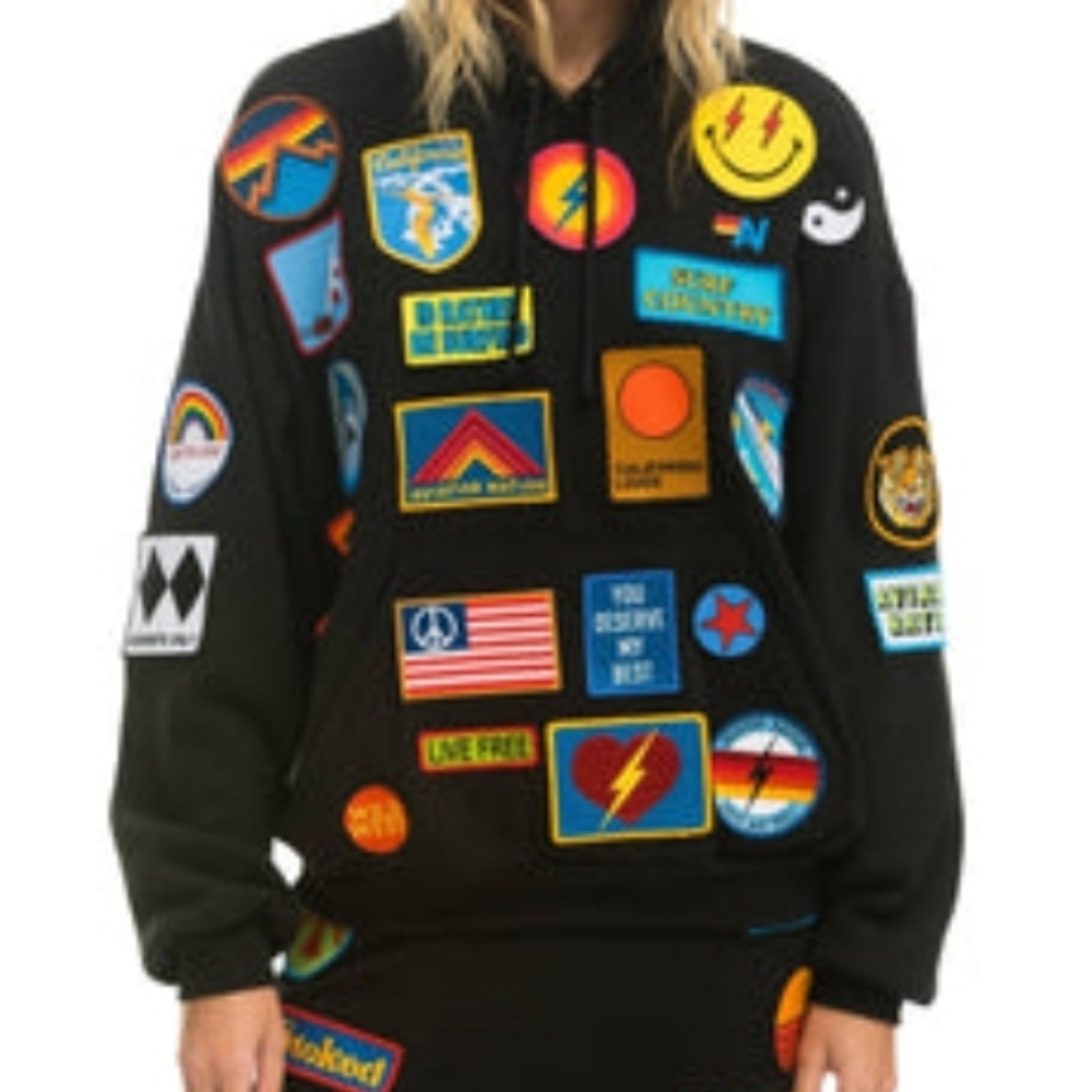 Vintage Inspired Patched Hoodie with Patch Work - Picture 7 of 7